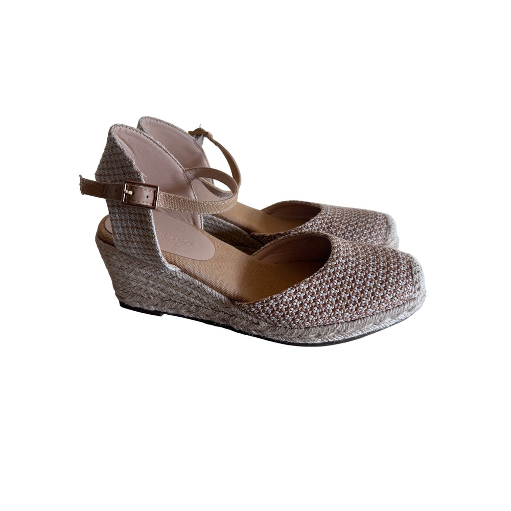 Coutgo Sandals Beige Espadrille Wedge Ankle Strap Woven Closed Toe Shoes 9